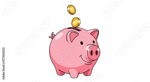 Piggy bank with golden coins.