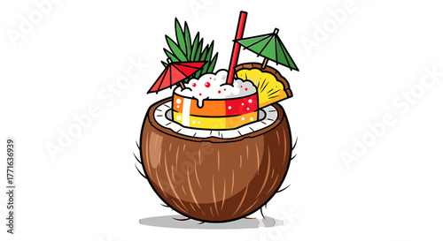 Tropical cocktail in coconut shell