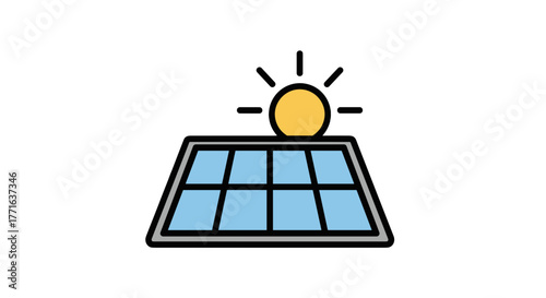 Illustration of solar panel illuminated by sun, ideal for renewable energy themes and eco-friendly concepts.