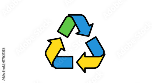 Vibrant symbol of sustainability and conservation with green, blue, and yellow arrows forming a recycling emblem.