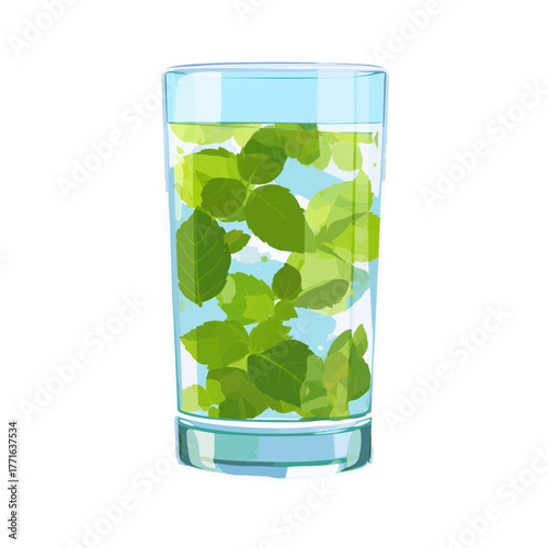 flat 2D icon vector illustrator of mojito glass with mint leaves