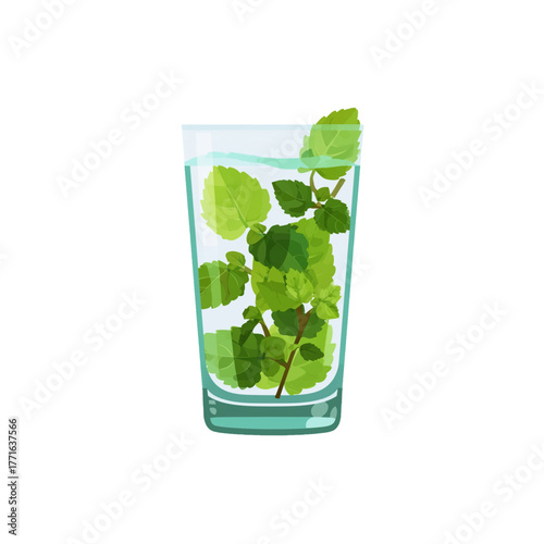 flat 2D icon vector illustrator of mojito glass with mint leaves