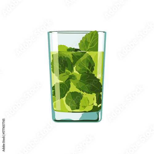 flat 2D icon vector illustrator of mojito glass with mint leaves