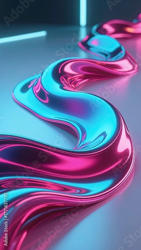 Abstract Metallic Waves of shiny Pink, purple and Blue, 3d render