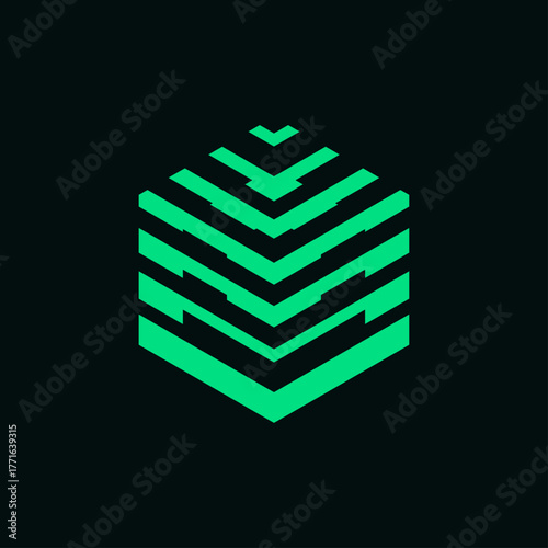 Futuristic green hexagon logo with clean geometric lines. Perfect for tech, AI, blockchain, and modern branding. Minimal, bold, and visually striking design concept.