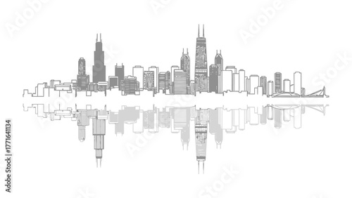 Chicago Skyline Silhouette: A minimalist black and white skyline of a major metropolis. Featuring clean lines and geometric shapes.