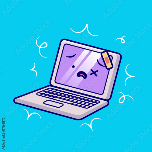Cute Laptop Broken Cartoon 