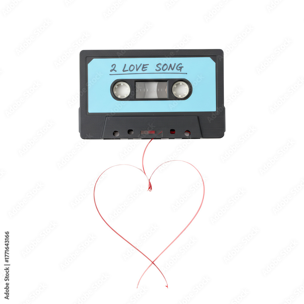 Fototapeta premium Melancholic cassette tape forming a romantic heart shape on a clean backdrop