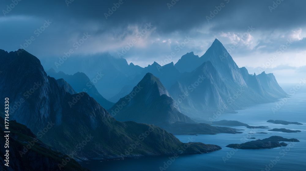 Fototapeta premium The mountains in a hazy blue hue