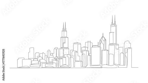 Urban Silhouette: A minimalist monochrome depiction of a bustling cityscape's skyline, showcasing architectural marvels and the city's unique profile.