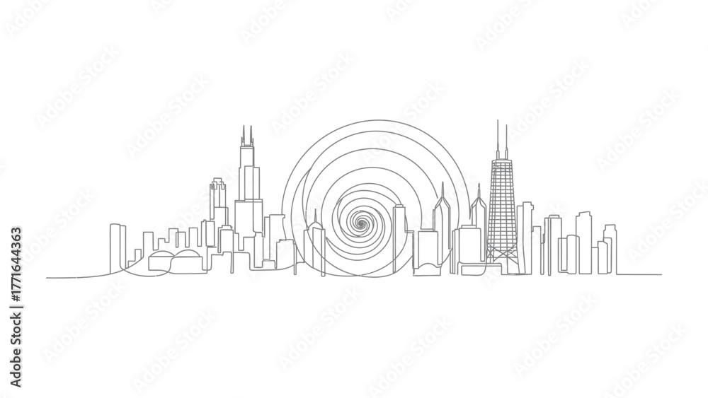 Obraz premium Urban Metropolis in Harmony: A stylized cityscape in silhouette, a study in minimalism, portraying the unity of urban design, where iconic buildings rise as a symbol of growth and progress.