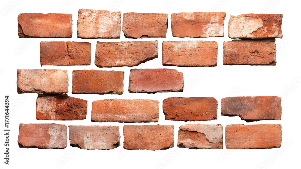 Obraz premium Textured Red Brick Wall on Transparent Background
