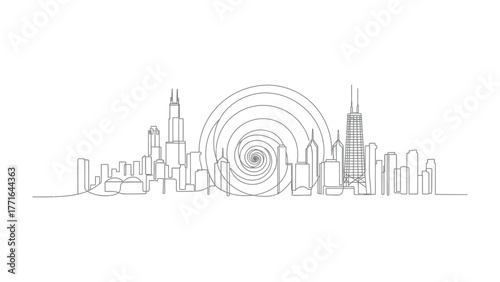 Urban Metropolis in Harmony: A stylized cityscape in silhouette, a study in minimalism, portraying the unity of urban design, where iconic buildings rise as a symbol of growth and progress.