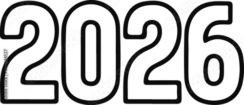 2026 new year number line icon, Black and white outline icon showing the number 2026, symbolizing the upcoming new year, celebration, and festive countdown.

