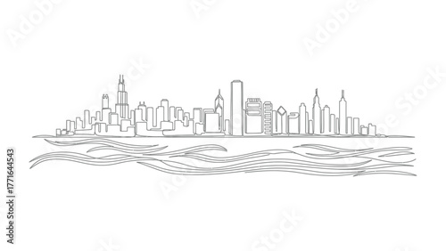 City Skyline Silhouette: A minimalist line drawing captures the essence of a city skyline, with sleek lines depicting iconic buildings and structures against a plain backdrop.
