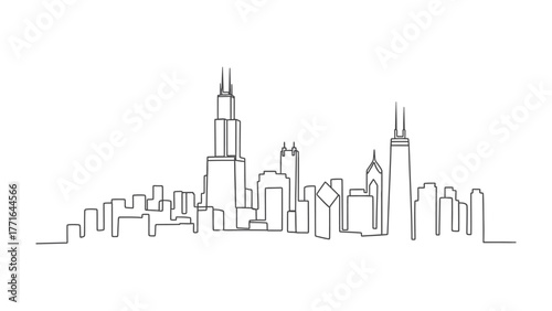 Urban Silhouette: A minimalist monochrome depiction of a bustling city skyline, the sharp lines of skyscrapers standing tall, embodying the essence of urban architecture and ambition.