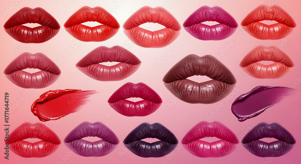 Obraz premium Luscious Lips A Variety of Shades and Textures on Gradient Background