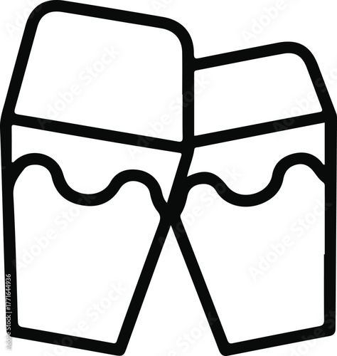 Clinking glasses outline icon, Black outline icon of two glasses clinking together in a toast. Symbolizes celebration, parties, cheers, or festive occasions.

