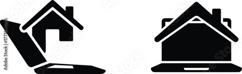 work from home icon set, remote office and telecommuting symbols, home-based business vector