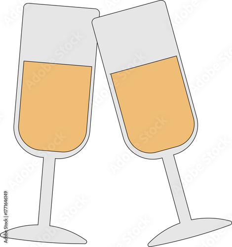 Stylized Champagne Glasses Clinking, Celebration and Festivity Illustration