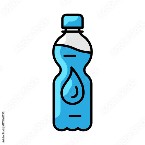 Plastic bottle with water drop icon. Aqua or liquid thin line illustration.