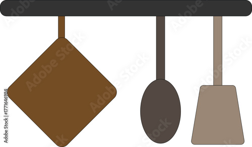 Stylized Hanging Kitchen Utensils, Minimalist Cooking Tools Illustration