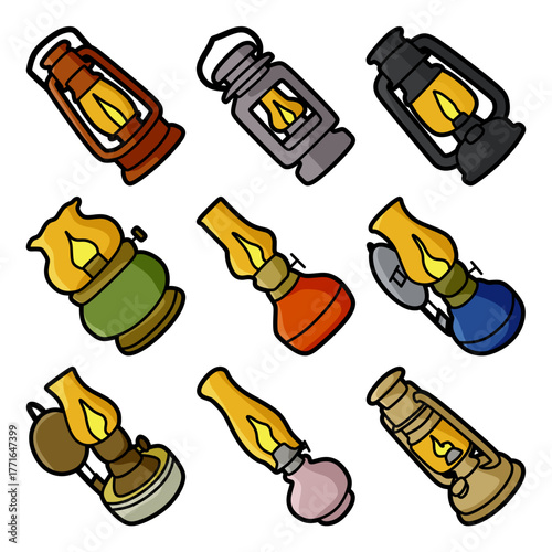 collection of colorful vintage oil lamps home lighting