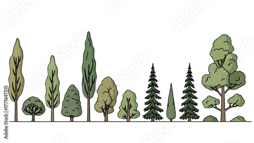 Detailed Architectural Tree Set – Vector Landscape Illustration, Section, Elevation, Plan Drawing