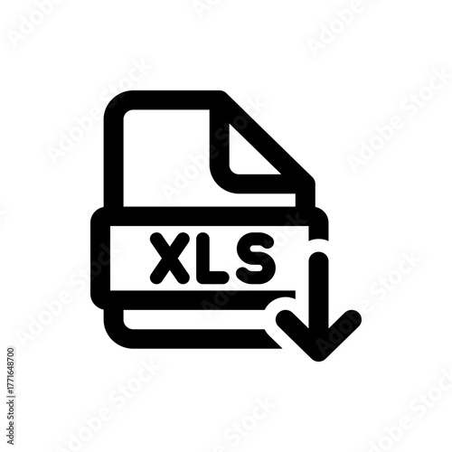 Black and white xls file download icon with rounded corners and a downward pointing arrow indicating download