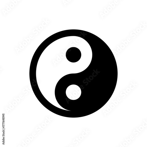 Illustration of the yin and yang symbol with a black and white design representing balance and harmony concept
