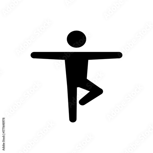 Silhouette of a person in tree pose with arms extended horizontally for balance and leg raised for yoga