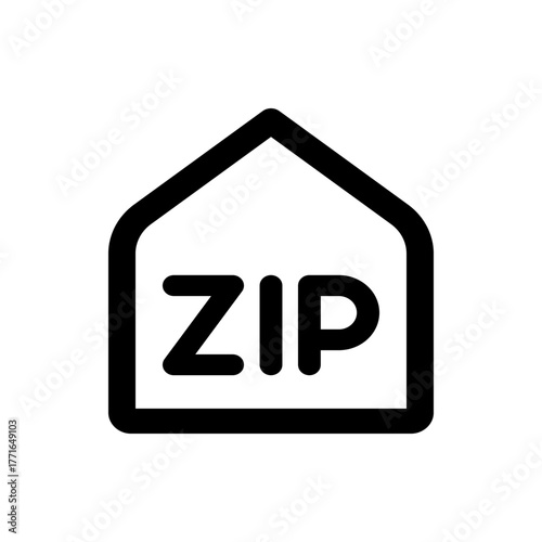 Illustration of a black zip file icon with rounded corners and a pointed top on a white background