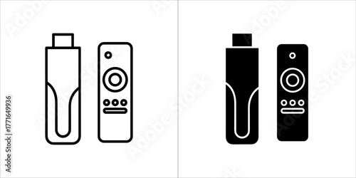 Streaming device and remote control icon media, tv, video, content concept