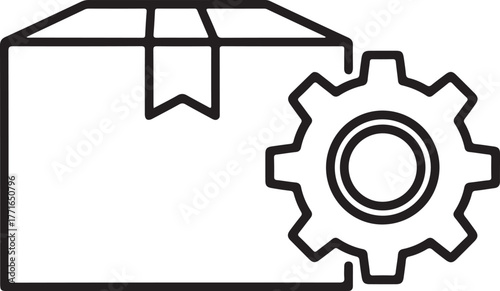 Automated shipping and logistics concept icon parcel box and gear symbol for industrial automation and supply chain management