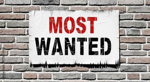 Most wanted poster on a brick wall