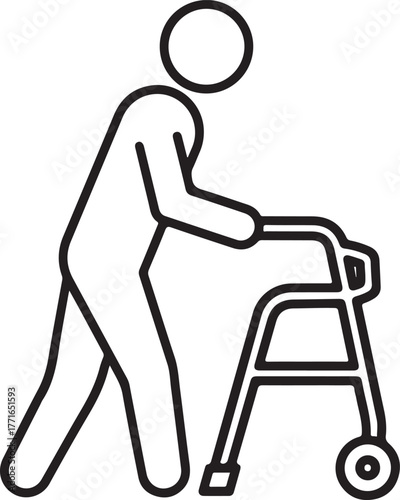 Elderly person using a walker for rehabilitation and support in aging care and mobility assistance