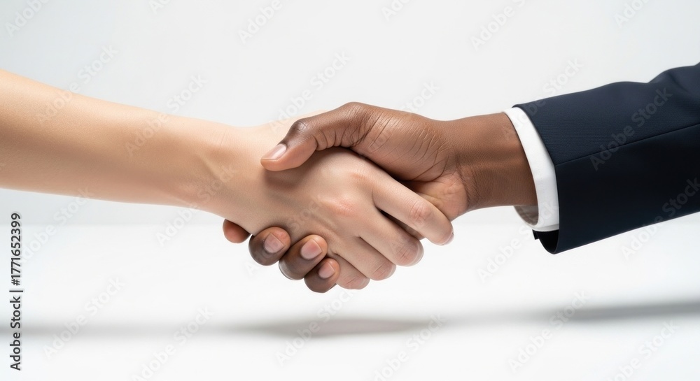 Obraz premium Two hands shaking on a white background.