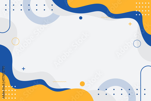Vibrant abstract background design modern geometric shapes and fluid waves in blue yellow