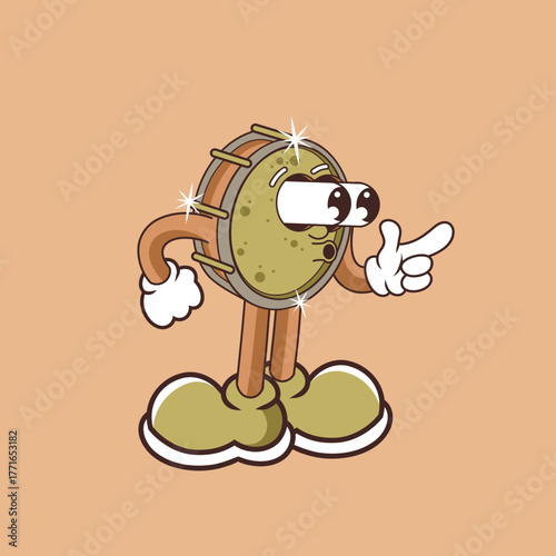 Retro character design of snare drum suprised
