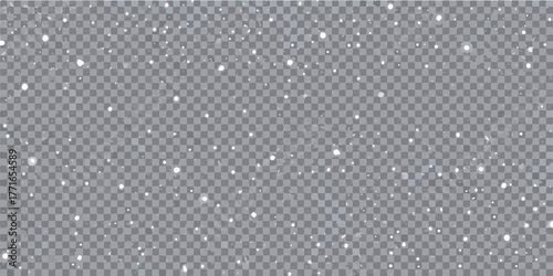 Falling snowflakes on a transparent grid background for winter overlay and design
