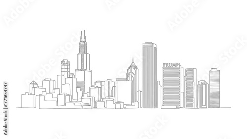 Urban Silhouette: A minimalist monochrome depiction of a sprawling cityscape, showcasing architectural grandeur and a sense of metropolitan energy.