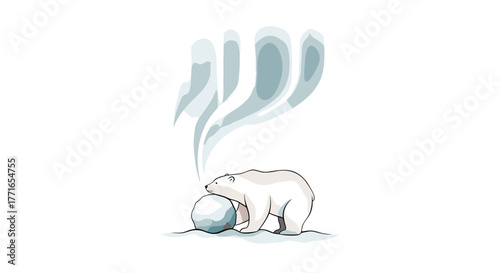 Polar bear playing with a snowball in a snowy environment  