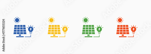 Photovoltaic Icon Set Color Multiple Style Collection