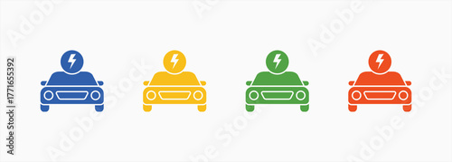 Electric Car Icon Set Color Multiple Style Collection
