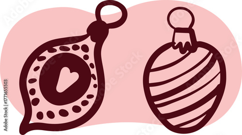 Christmas Ornament Line Art Sketch, Minimal Hand Drawn Holiday Decoration, New Year Bauble Illustration