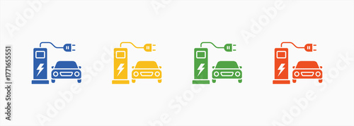 Charging Station Icon Set Color Multiple Style Collection
