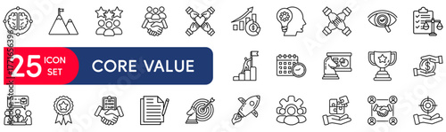 Core value set of web icons in line style. vector illustration concept relate to core, value, integrity, social, business, company, trust