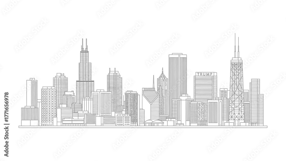 Obraz premium Cityscape Sketch: An illustrative depiction of an urban panorama, featuring an array of towering buildings and architectural marvels.