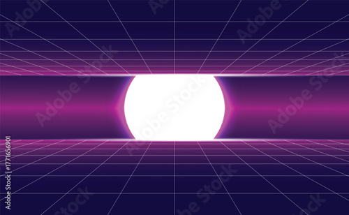 Futuristic Neon Grid Background: Abstract Sci-Fi Stage with a Glowing Blue Circle, Ideal for Technology, Virtual Reality, and Cyberpunk Design.