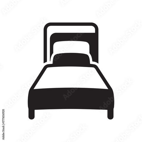  Bed icon silhouette on white background.